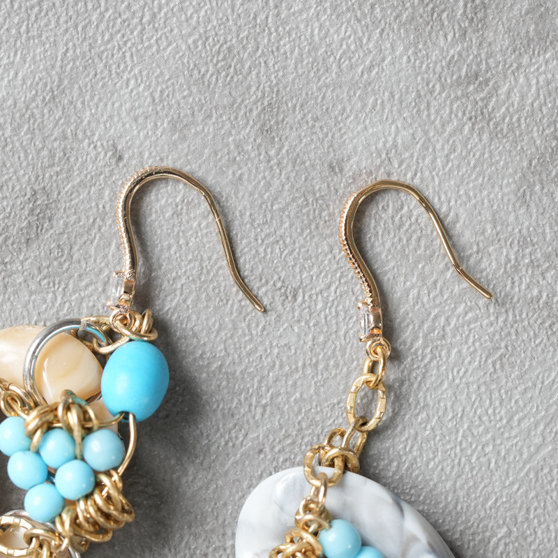 <1点もの>【Atelier BIO】ピアス| アシンメトリーフックピアス ターコイズ×チェーン⑦