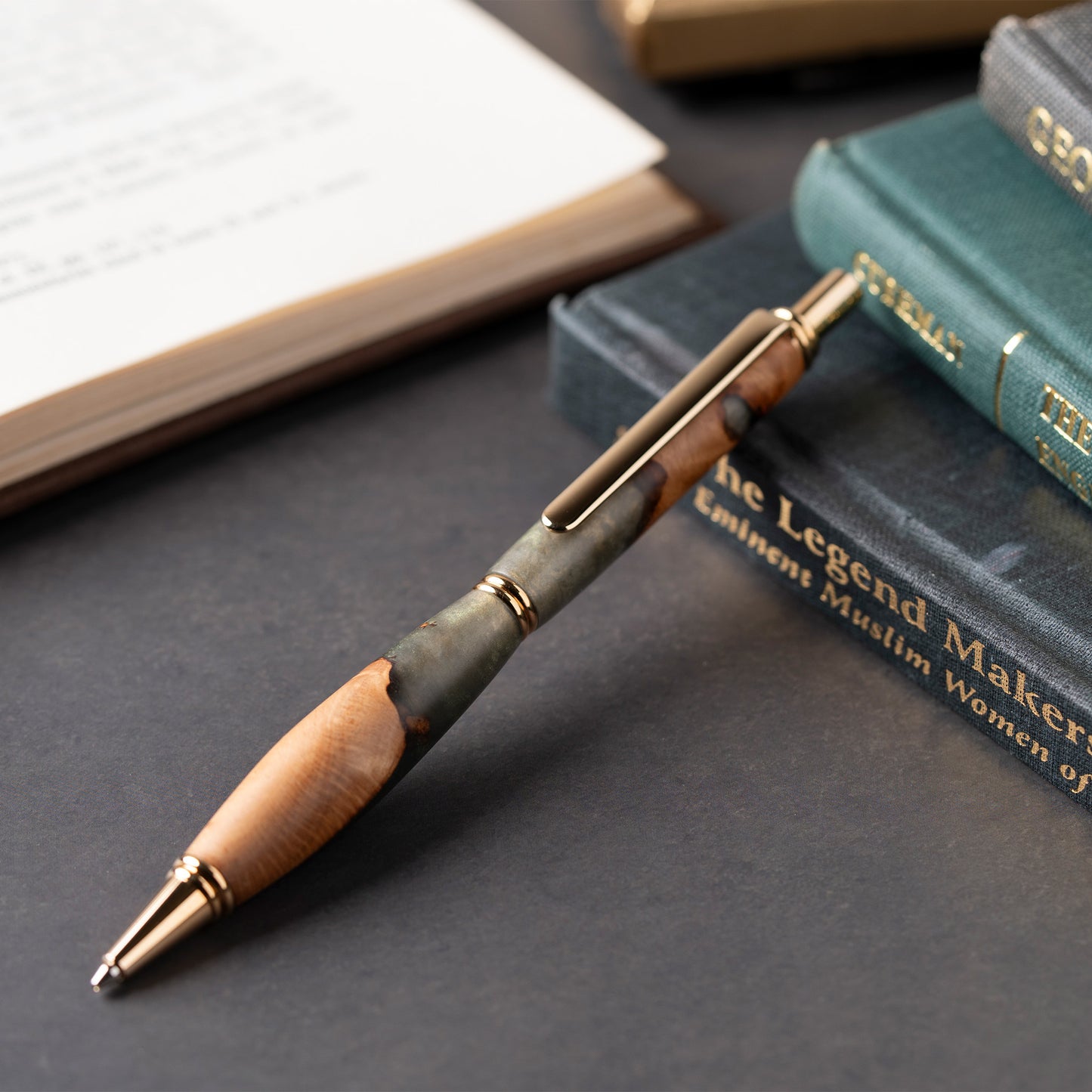 <1点もの>【KomaCraft】シャープペンシル　ビーディット　瘤杢×レジン(深緑)