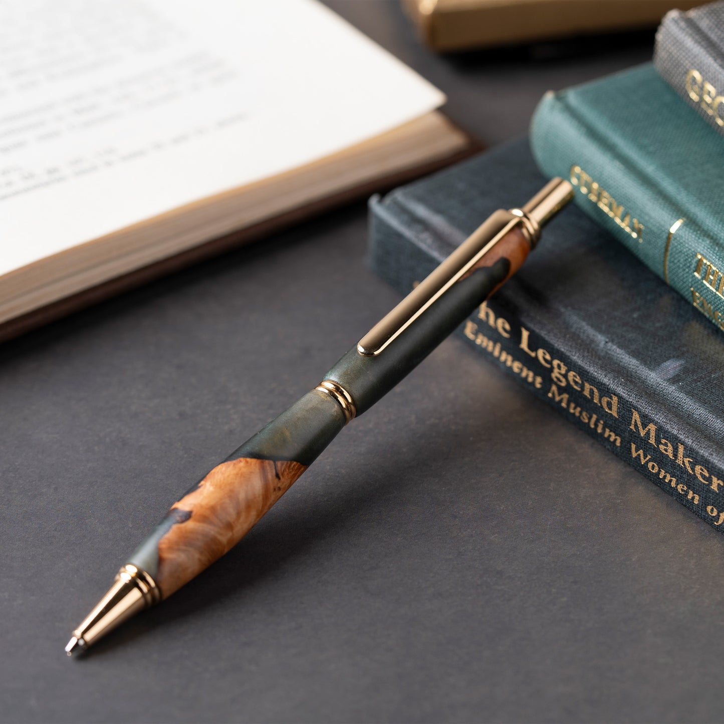 <1点もの>【KomaCraft】シャープペンシル　ビーディット　瘤杢×レジン(カーキ)