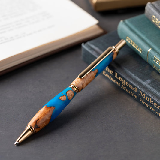 <1点もの>【KomaCraft】シャープペンシル　ビーディット　瘤杢×レジン(青)