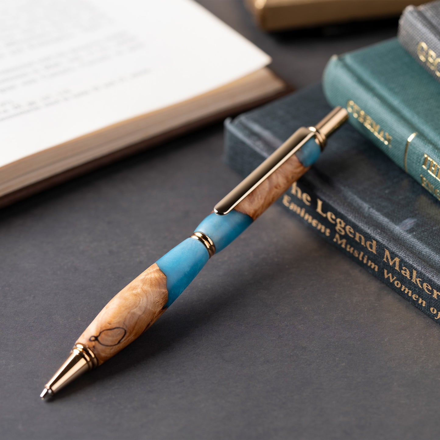 <1点もの>【KomaCraft】シャープペンシル　ビーディット　瘤杢×レジン(水色)