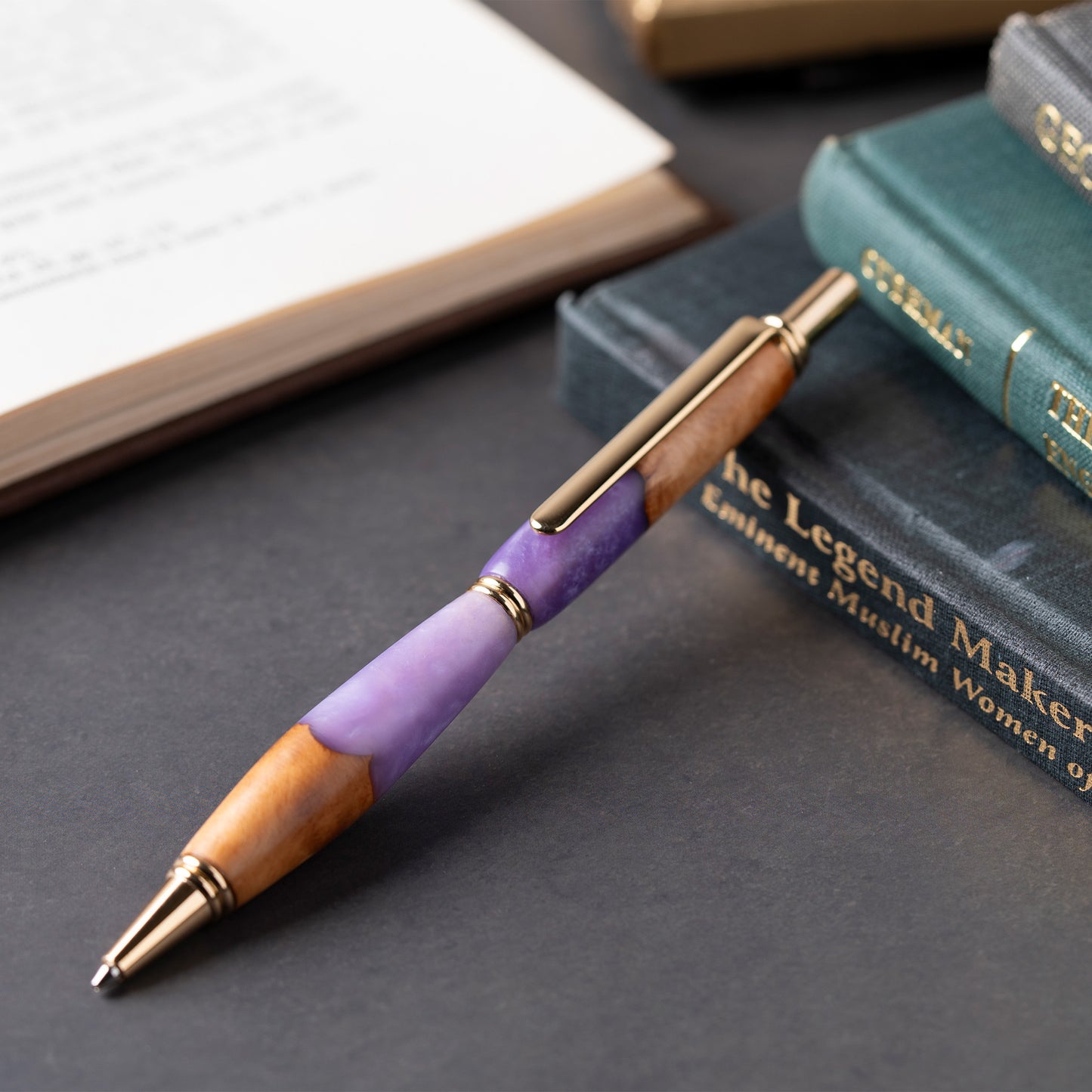 <1点もの>【KomaCraft】シャープペンシル　ビーディット　瘤杢×レジン(藤色)