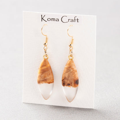<1点もの>【KomaCraft】ピアス(フックピアス)　瘤杢×レジン　 (ドロップ型・クリア)