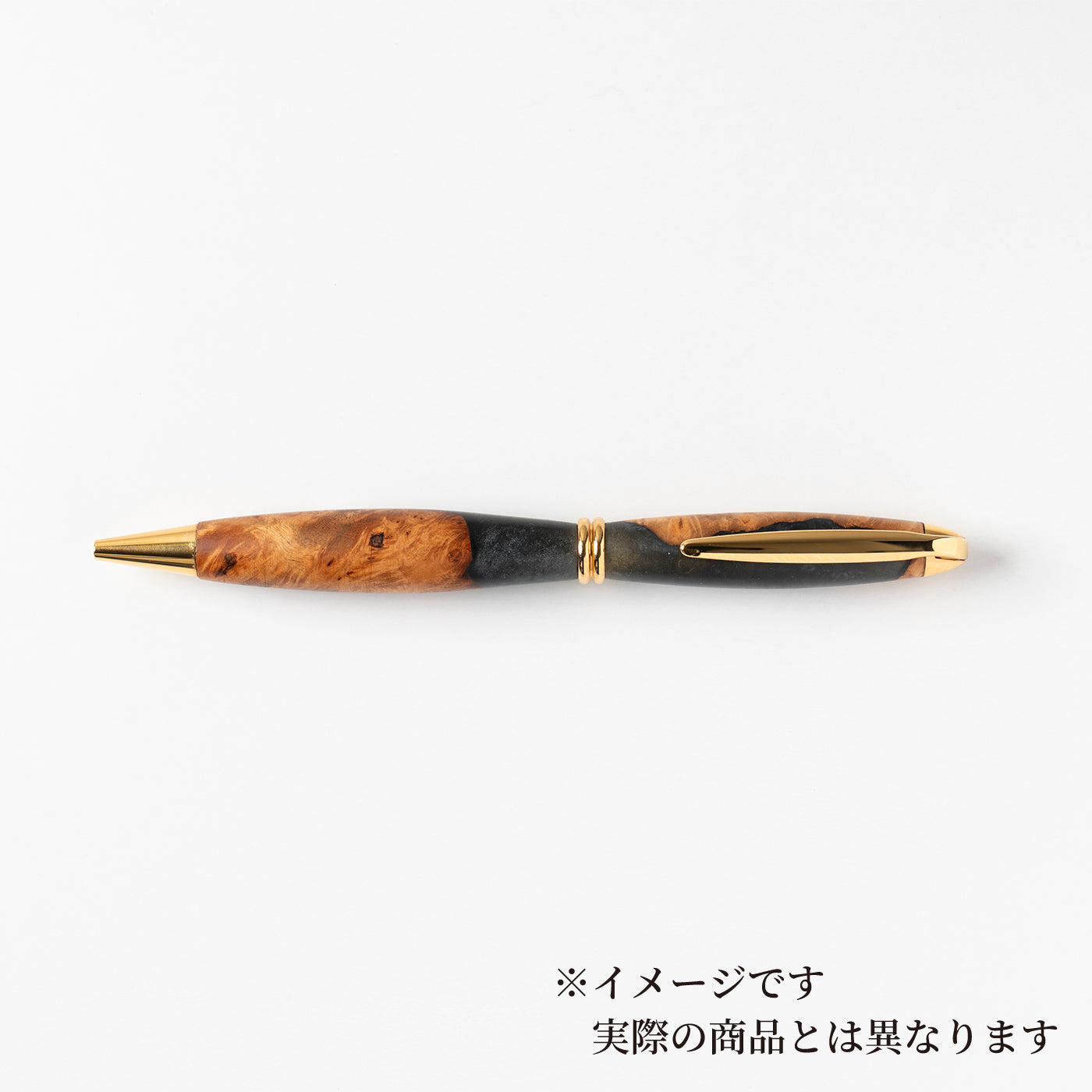 <1点もの>【KomaCraft】ボールペン　プレジデント　瘤杢×レジン(黒)