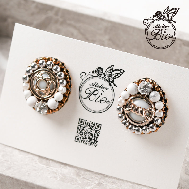 <1点もの>【Atelier BIO】ピアス｜ 知的な気品を宿す刺繍ピアス ハウライト×ジルコニア⑫