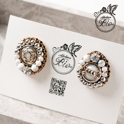 <1点もの>【Atelier BIO】ピアス｜ 知的な気品を宿す刺繍ピアス ハウライト×ジルコニア⑫