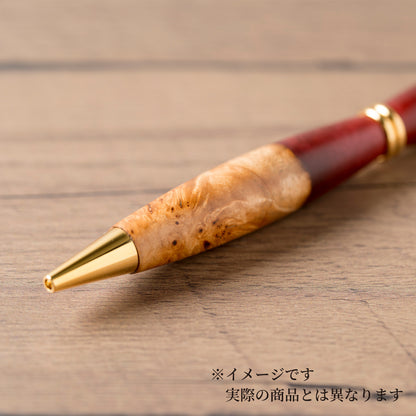 <1点もの>【KomaCraft】ボールペン　プレジデント　瘤杢×レジン(えんじ)
