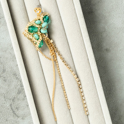 <1点もの>【Atelier BIO】ピアス｜ バタフライモチーフピアス ターコイズ×チェーンフリンジ⑬