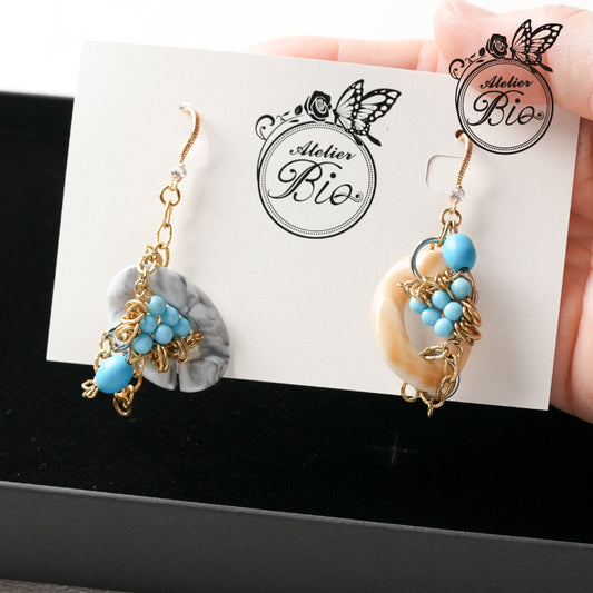 <1点もの>【Atelier BIO】ピアス｜ アシンメトリーフックピアス ターコイズ×チェーン⑦