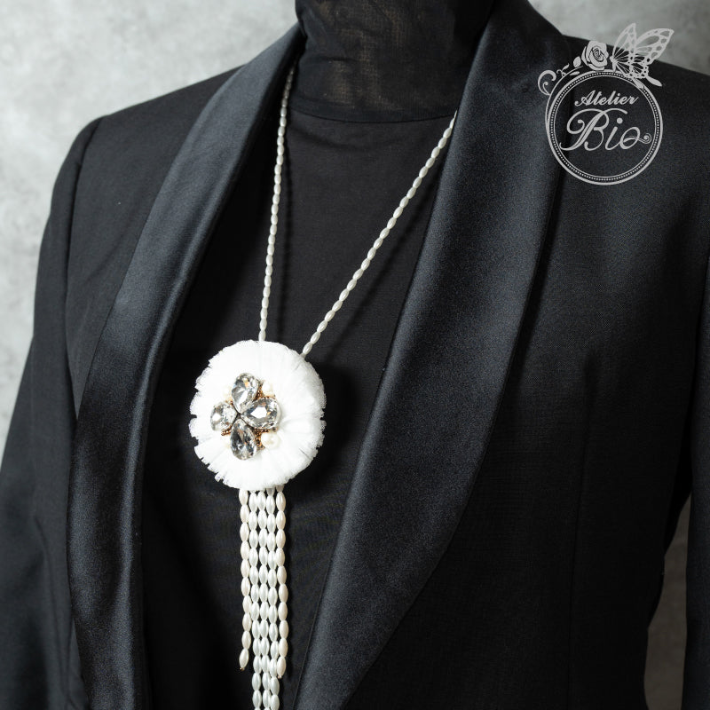 <1点もの>【Atelier BIO】ネックレス｜ ビジューストーンネックレス パール×レース