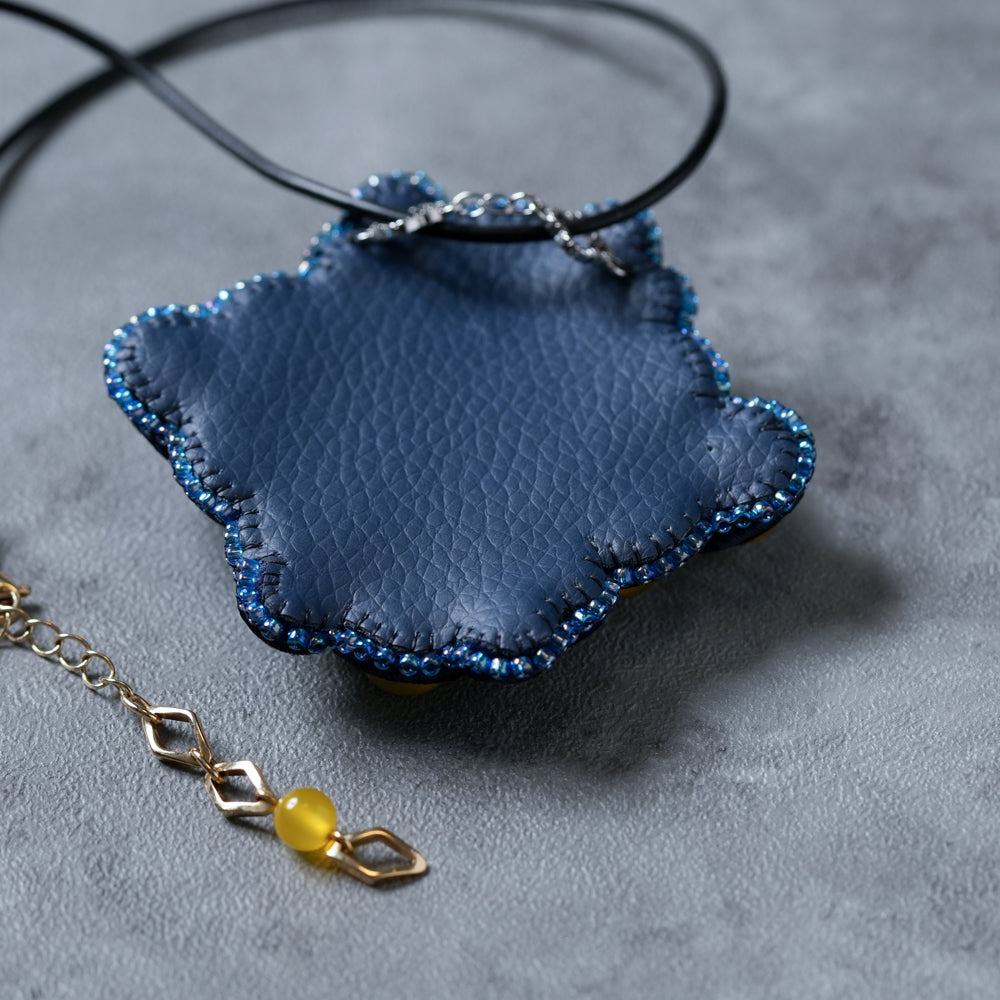 <1点もの>【Atelier BIO】ネックレス｜エキゾチックソウタシエ刺繍ネックレス イエローメノウ×ハウライト