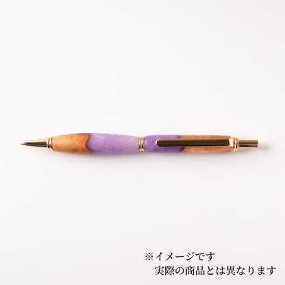 <1点もの>【KomaCraft】シャープペンシル　ビーディッド　瘤杢×レジン(藤色)