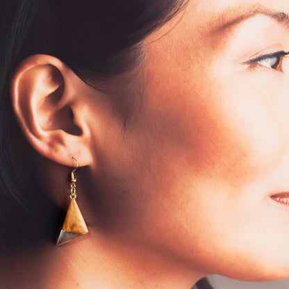 <1点もの>【KomaCraft】ピアス(フックピアス)　瘤杢×レジン　 (デルタ型・クリア)