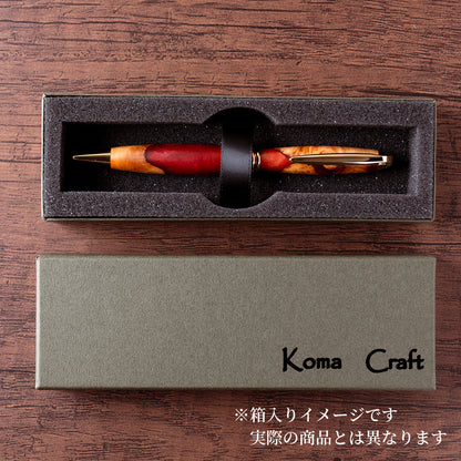 <1点もの>【KomaCraft】ボールペン　プレジデント　瘤杢×レジン(金)