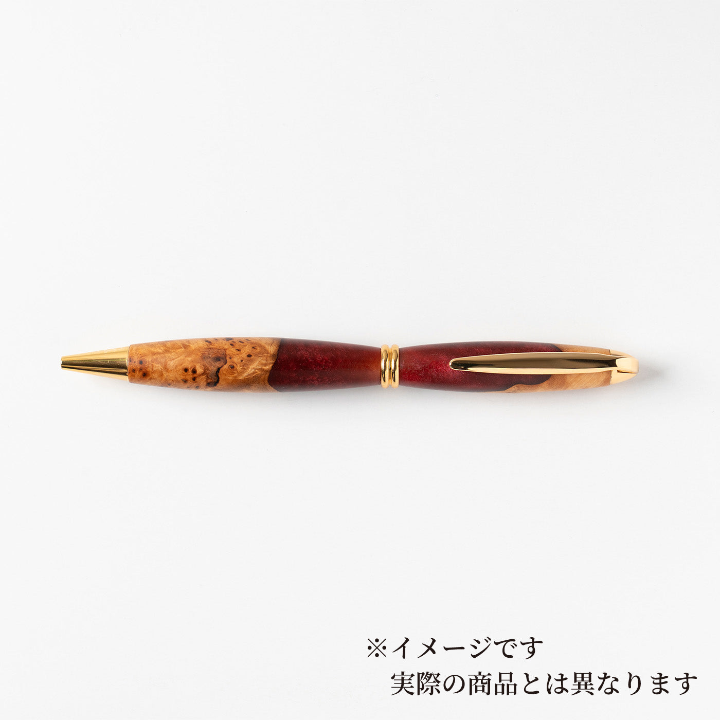 <1点もの>【KomaCraft】ボールペン　プレジデント　瘤杢×レジン(えんじ)