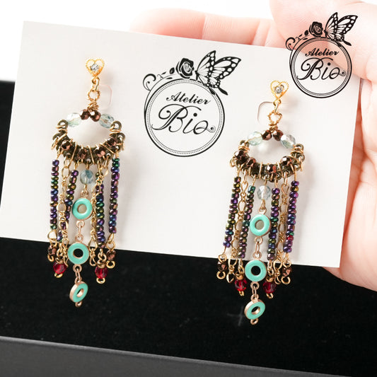 <1点もの>【Atelier BIO】ピアス｜ 大人のためのフリンジピアス ビーズ×チェーン⑥