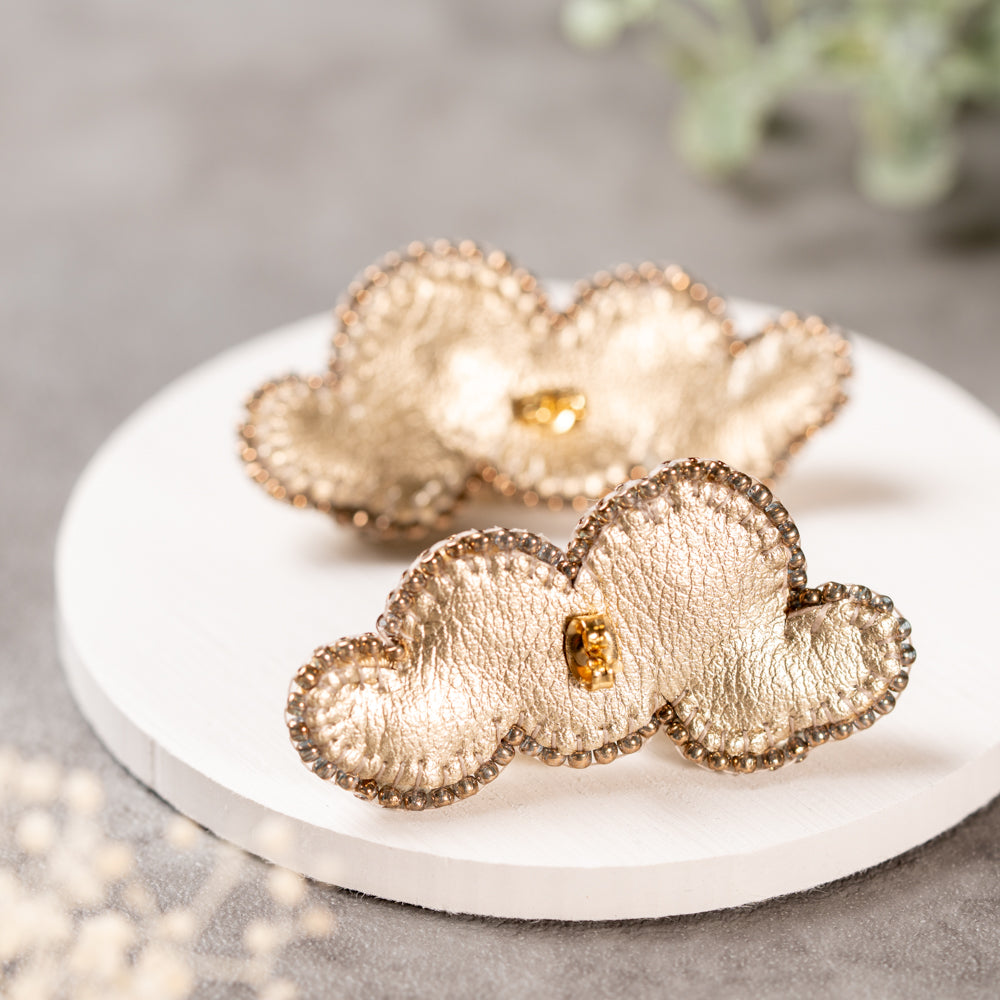 <1点もの>【Atelier BIO】ソウタシエ大振りピアス｜イエローメノウ×ジルコニア (シャンパンゴールド)