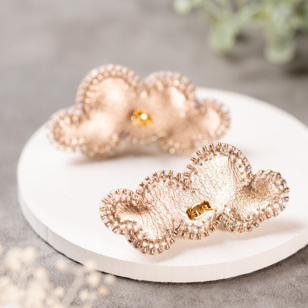 <1点もの>【Atelier BIO】ソウタシエ大振りピアス｜ローズクォーツ×パール×ジルコニア (ベビーピンク)