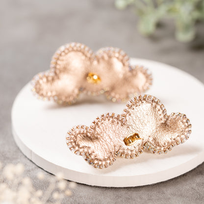<1点もの>【Atelier BIO】ソウタシエ大振りピアス｜ローズクォーツ×パール×ジルコニア (ベビーピンク)