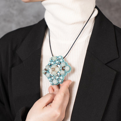 <1点もの>【Atelier BIO】ネックレス｜エキゾチックソウタシエ刺繍ネックレス グリーンカルセドニー×ターコイズ×ハウライト
