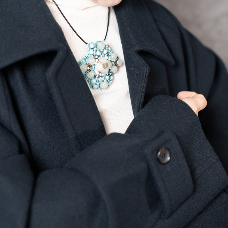 <1点もの>【Atelier BIO】ネックレス｜エキゾチックソウタシエ刺繍ネックレス グリーンカルセドニー×ターコイズ×ハウライト