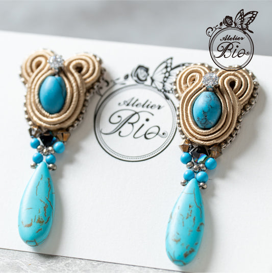 <1点もの>【Atelier BIO】ソウタシエ ドロップピアス｜ターコイズ×シャンパンゴールド