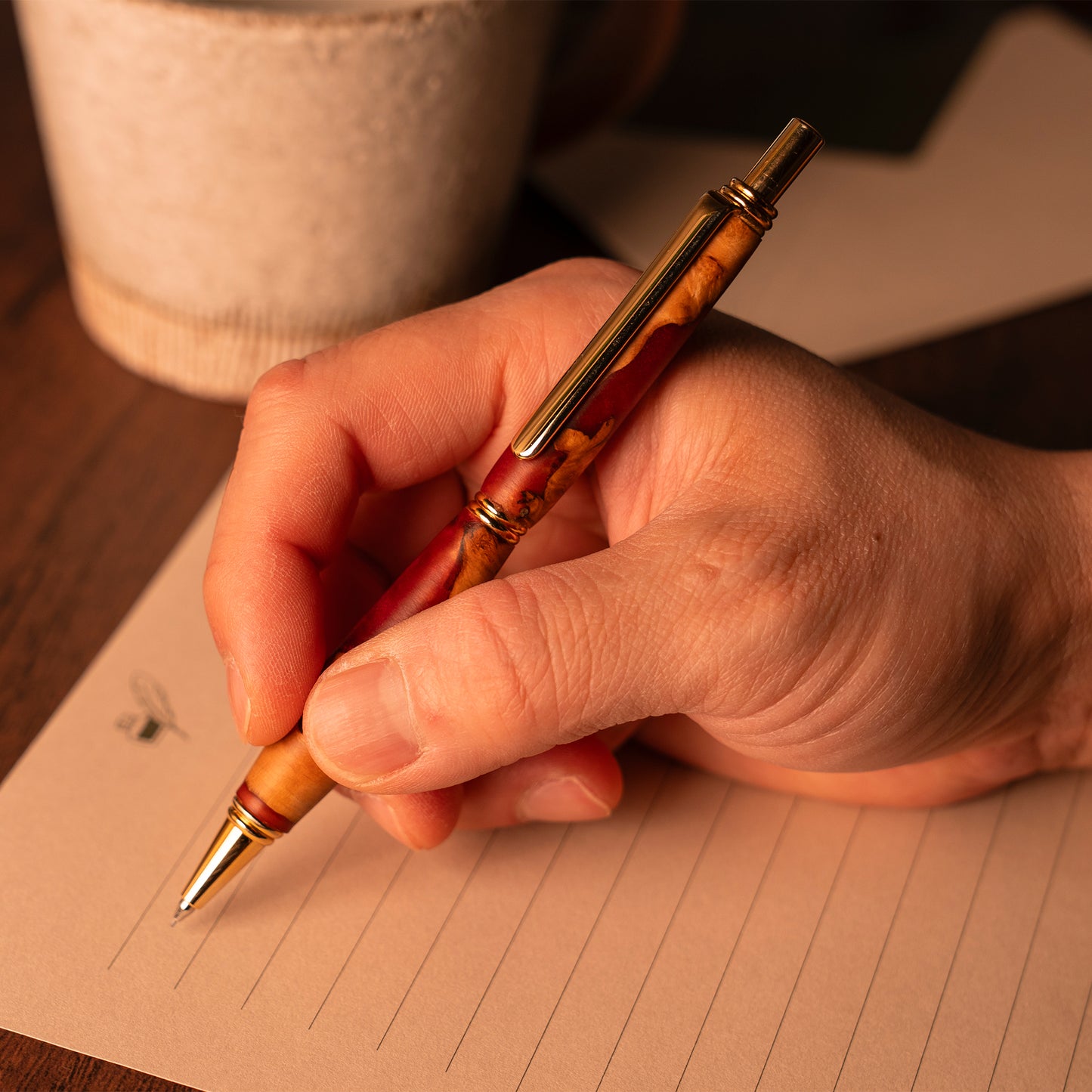 <1点もの>【KomaCraft】シャープペンシル　ビーディット　瘤杢×レジン(えんじ)