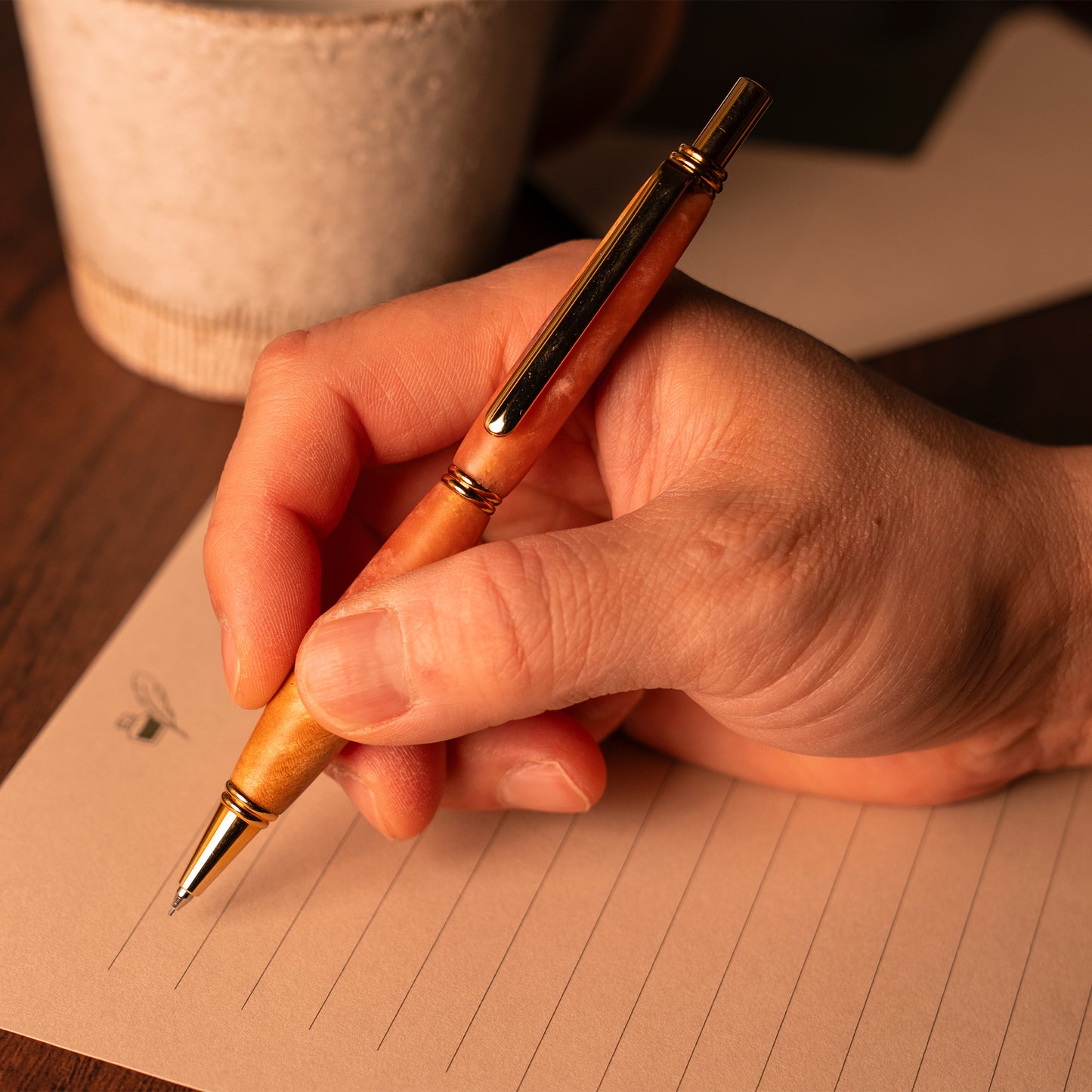 <1点もの>【KomaCraft】シャープペンシル　ビーディッド　瘤杢×レジン(ピンク)