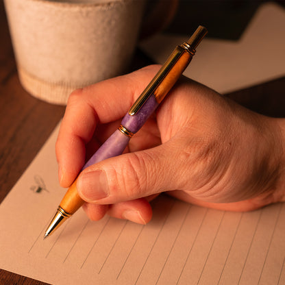 <1点もの>【KomaCraft】シャープペンシル　ビーディット　瘤杢×レジン(藤色)