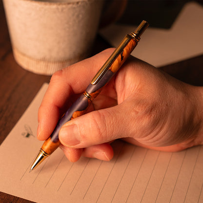 <1点もの>【KomaCraft】シャープペンシル　ビーディット　瘤杢×レジン(紫)