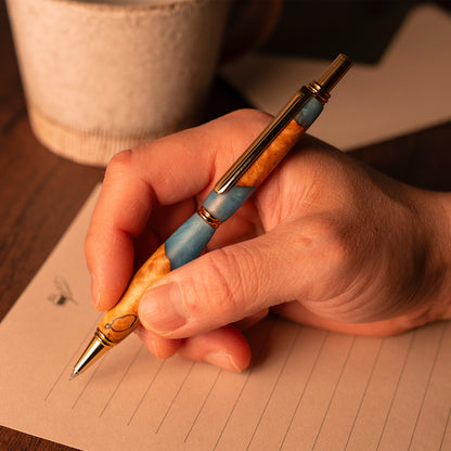 <1点もの>【KomaCraft】シャープペンシル　ビーディット　瘤杢×レジン(水色)