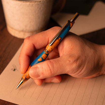 <1点もの>【KomaCraft】シャープペンシル　ビーディット　瘤杢×レジン(青)