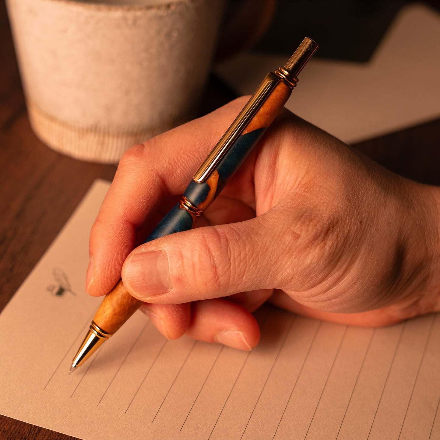 <1点もの>【KomaCraft】シャープペンシル　ビーディット　瘤杢×レジン(紺色)