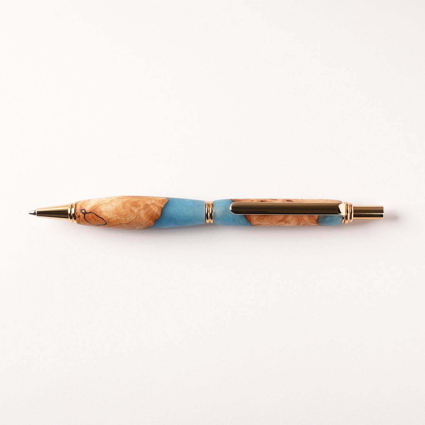 <1点もの>【KomaCraft】シャープペンシル　ビーディット　瘤杢×レジン(水色)