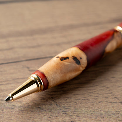 <1点もの>【KomaCraft】シャープペンシル　ビーディット　瘤杢×レジン(えんじ)