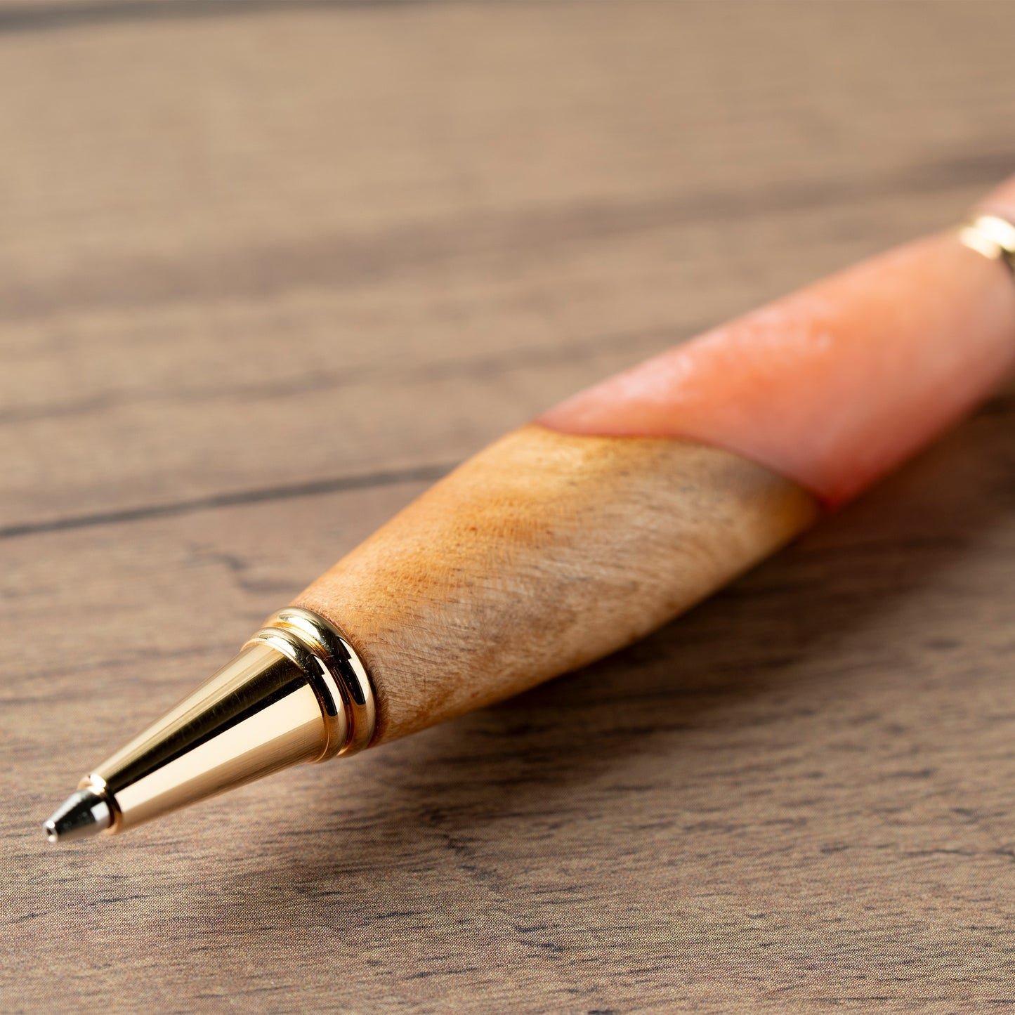 <1点もの>【KomaCraft】シャープペンシル　ビーディッド　瘤杢×レジン(ピンク)