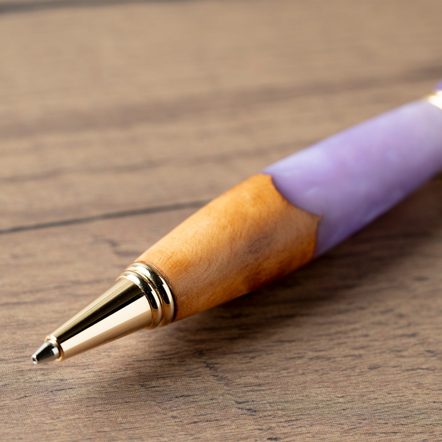 <1点もの>【KomaCraft】シャープペンシル　ビーディット　瘤杢×レジン(藤色)