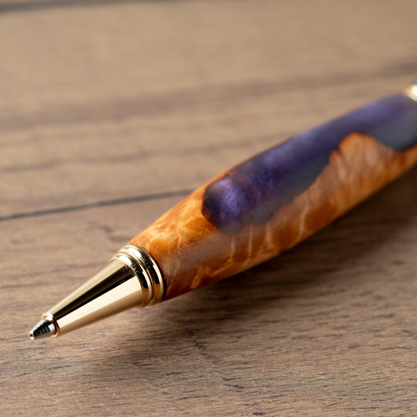 <1点もの>【KomaCraft】シャープペンシル　ビーディット　瘤杢×レジン(紫)