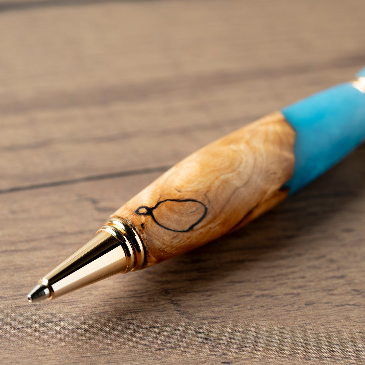 <1点もの>【KomaCraft】シャープペンシル　ビーディット　瘤杢×レジン(水色)