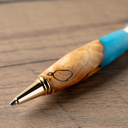 <1点もの>【KomaCraft】シャープペンシル　ビーディット　瘤杢×レジン(水色)