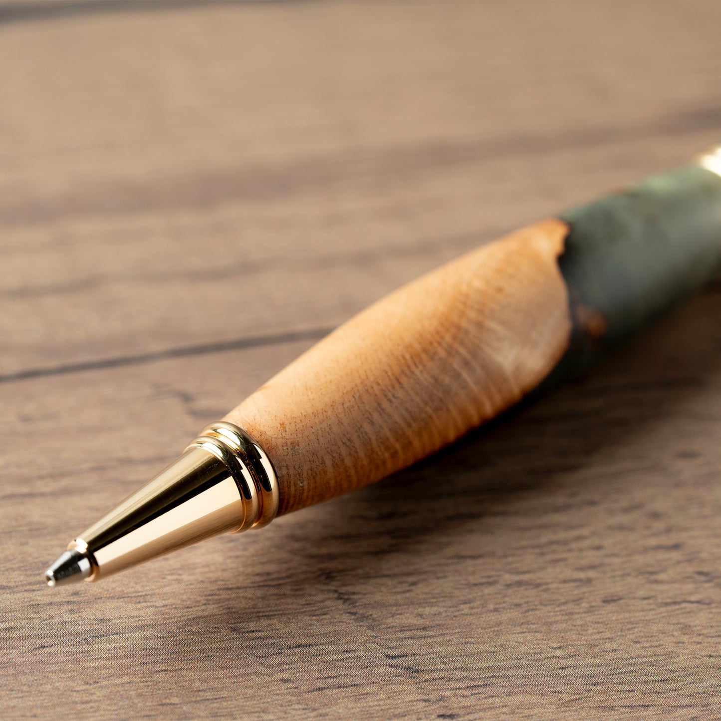 <1点もの>【KomaCraft】シャープペンシル　ビーディット　瘤杢×レジン(深緑)