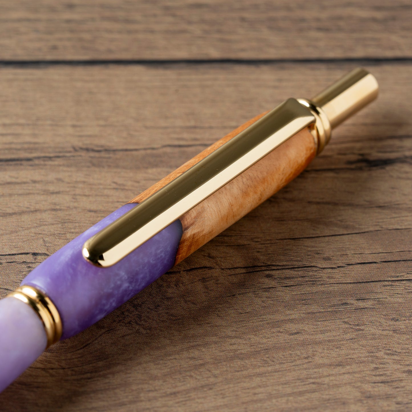 <1点もの>【KomaCraft】シャープペンシル　ビーディット　瘤杢×レジン(藤色)