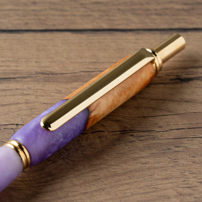 <1点もの>【KomaCraft】シャープペンシル　ビーディット　瘤杢×レジン(藤色)