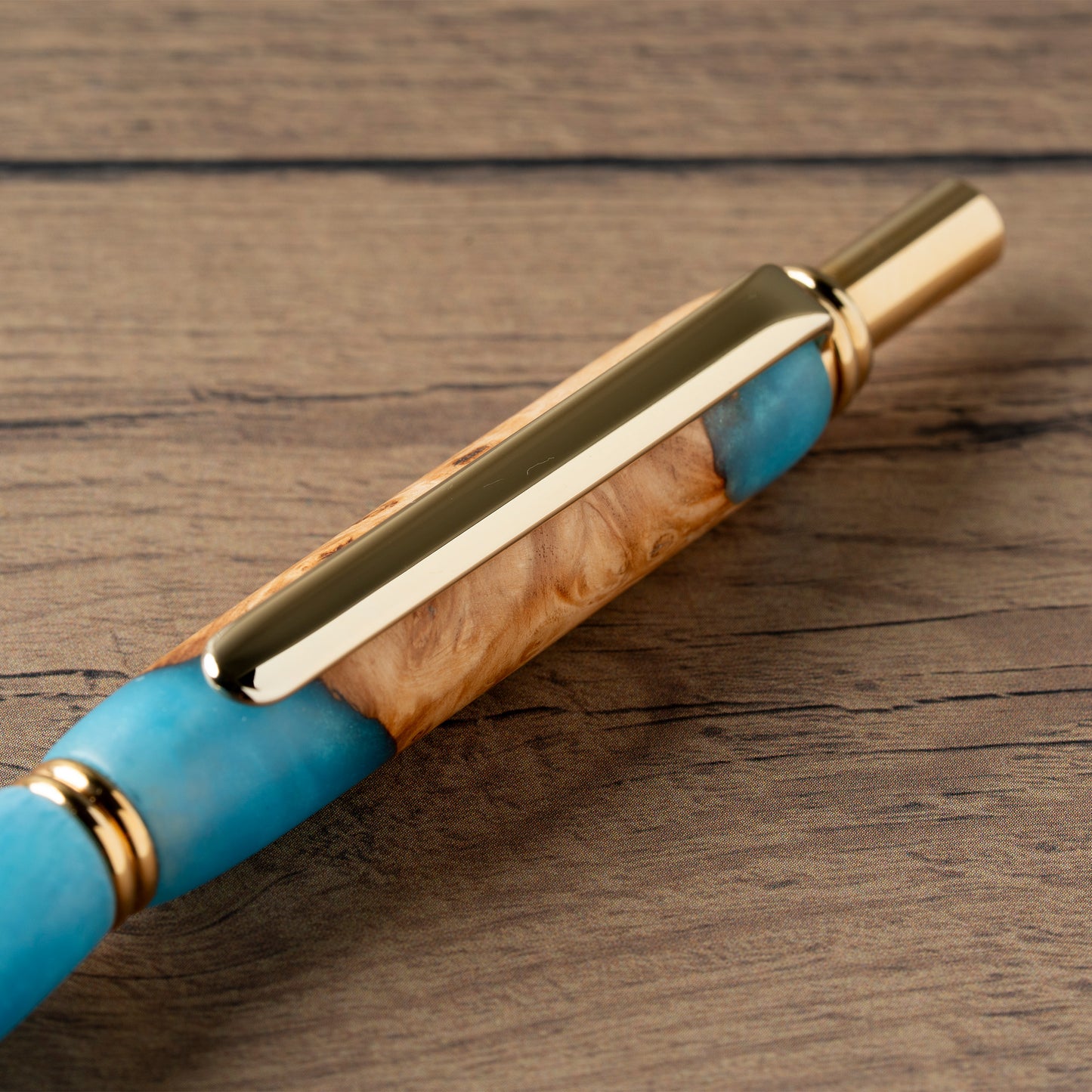 <1点もの>【KomaCraft】シャープペンシル　ビーディット　瘤杢×レジン(水色)