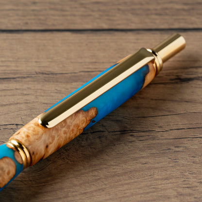 <1点もの>【KomaCraft】シャープペンシル　ビーディット　瘤杢×レジン(青)