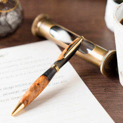 <1点もの>【KomaCraft】ボールペン　プレジデント　瘤杢×レジン(黒)