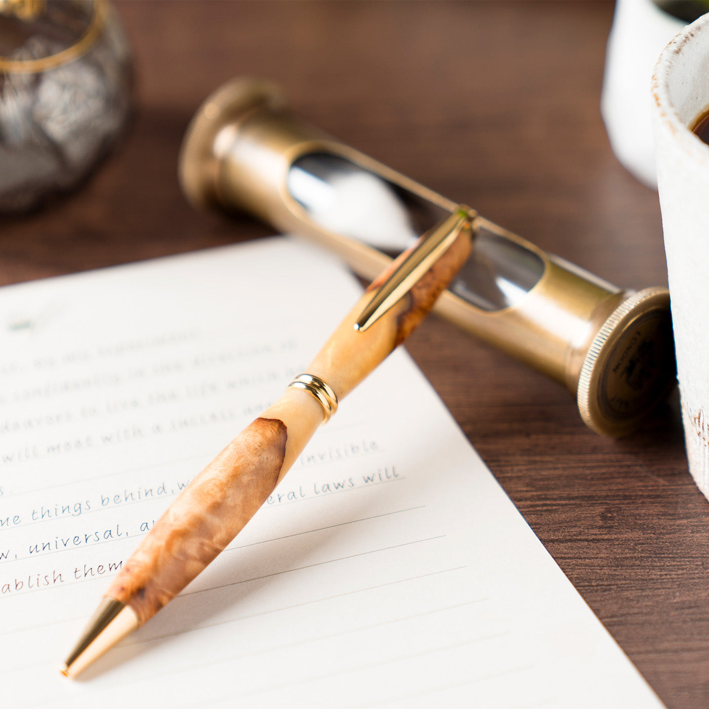 <1点もの>【KomaCraft】ボールペン　プレジデント　瘤杢×レジン(金)