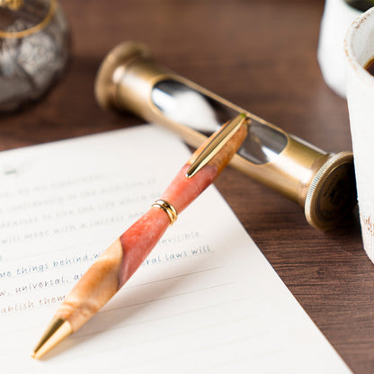 <1点もの>【KomaCraft】ボールペン　プレジデント　瘤杢×レジン(ピンク)