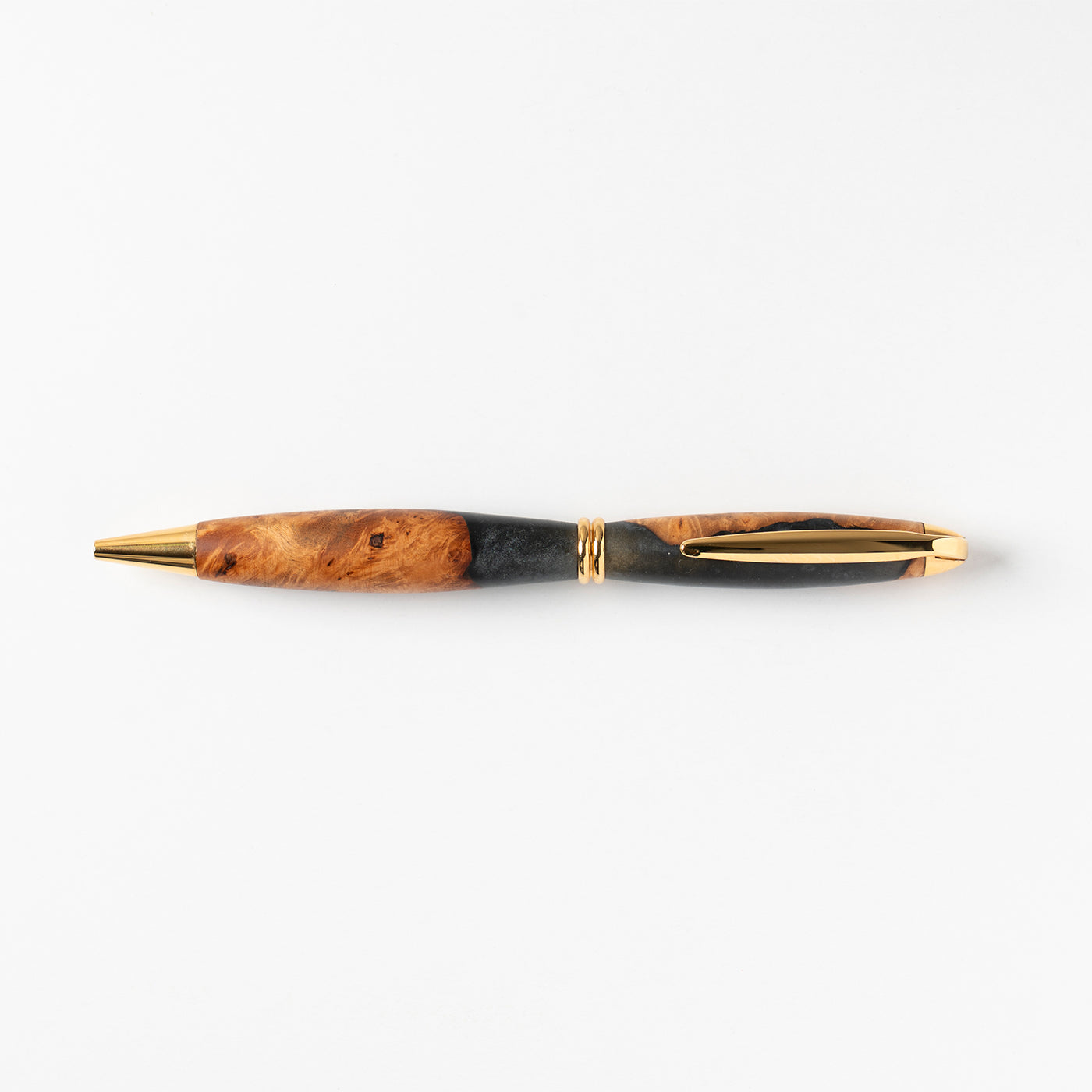 <1点もの>【KomaCraft】ボールペン　プレジデント　瘤杢×レジン(黒)