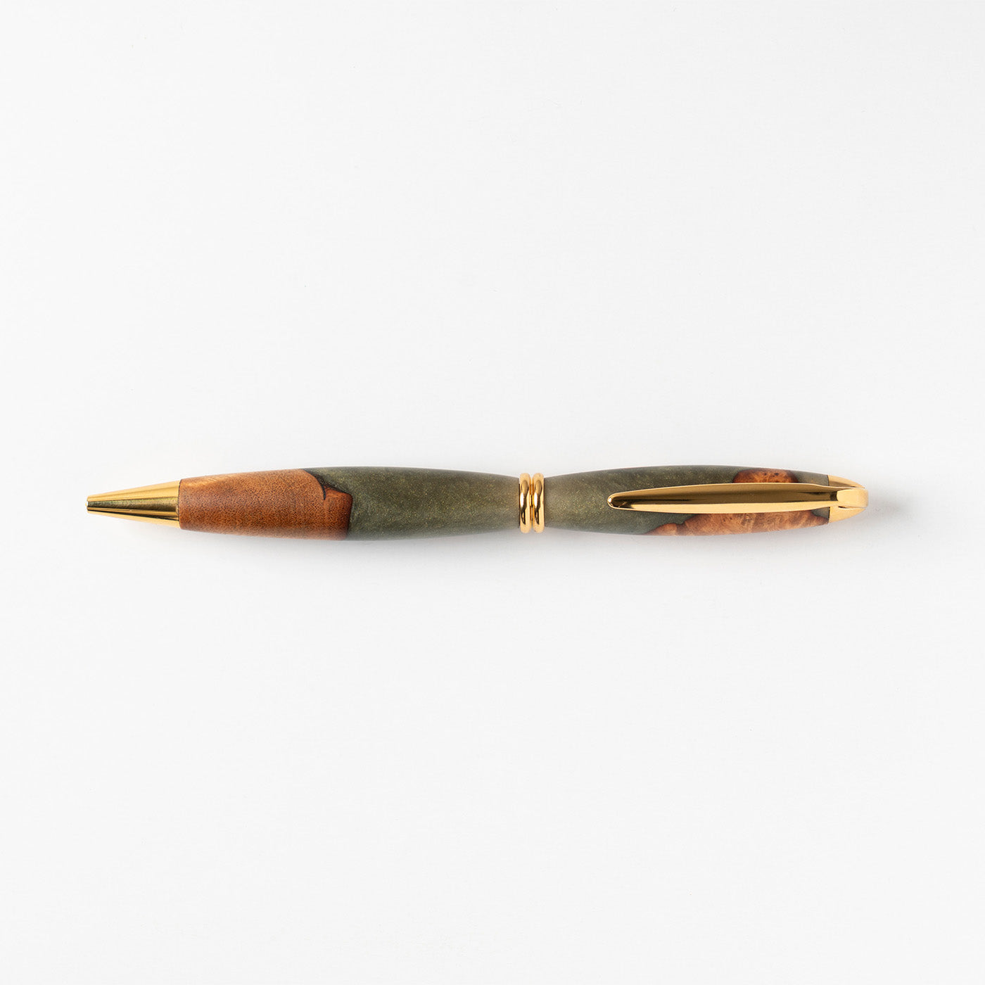 <1点もの>【KomaCraft】ボールペン　プレジデント　瘤杢×レジン(カーキ)